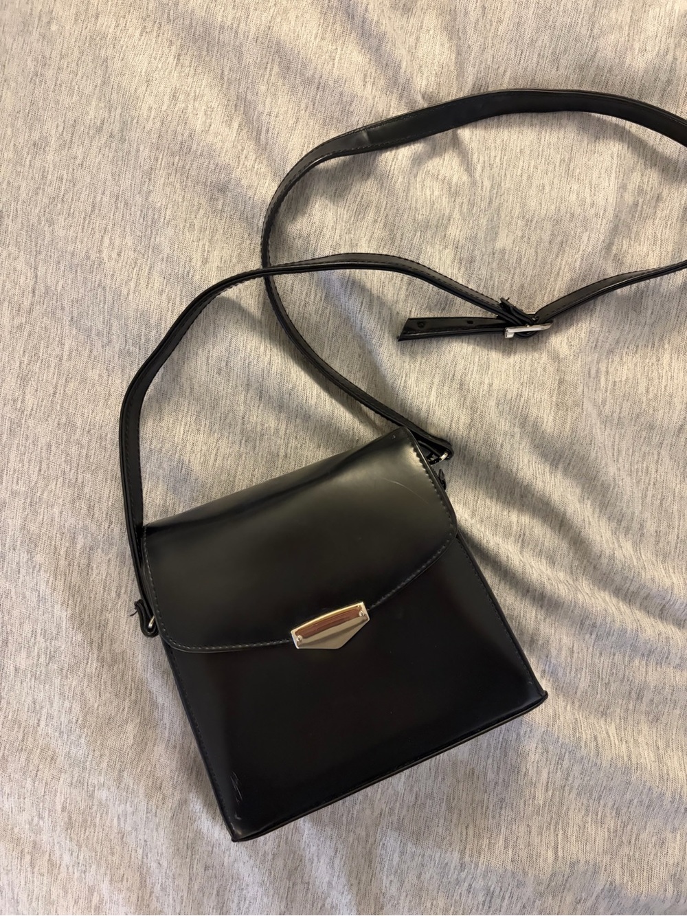 Classic Black Leather Crossbody Bag with Silver Hardware